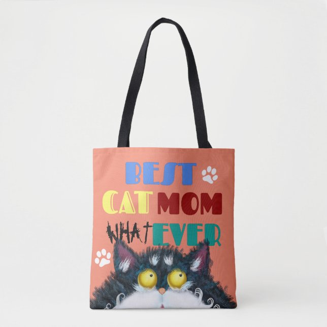 Bolsa Tote Melhor Gato Mãe Sempre Rumpy gato Engraçado Texto  (Frente)