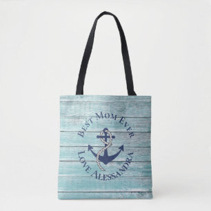 Bolsa Tote Melhor Mãe 3 Foto Blue Watercolor Tartaruga do Ma