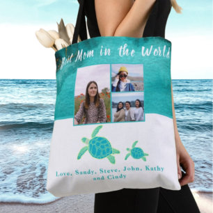 Bolsa Tote Melhor Mãe 3 Foto Turquesa Tartarugas Do Mar Teal