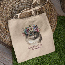 Bolsa Tote Melhor Mãe Alguma Vez Gato De Aquarela Floral Whim
