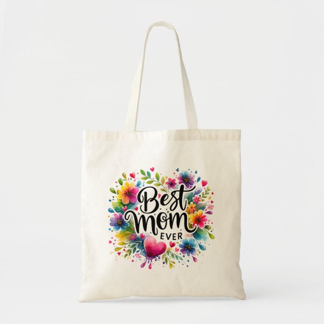 Bolsa Tote Melhor Mãe, Corações e Flores (Frente)