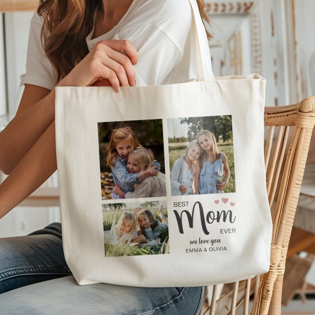 Bolsa Tote Melhor Mãe Criar Sua Foto (Best Mom Create Your Own Photo Tote Bag by MINTIC DESIGN STUDIO)