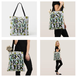 Bolsa Tote Melhor Mãe de Todos os Tempos Floral Branco Modern