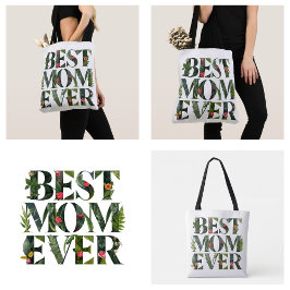 Bolsa Tote Melhor Mãe de Todos os Tempos Moderna Flores e Pla