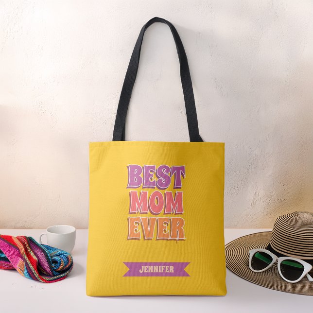 Bolsa Tote Melhor Mãe de Todos os Tempos Retro Nome Personali (Criador carregado)
