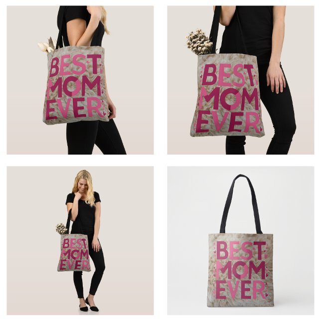 Bolsa Tote Melhor Mãe de Todos os Tempos Rosa Fofa (Furry Pink Best Mom Ever Tote Bag)