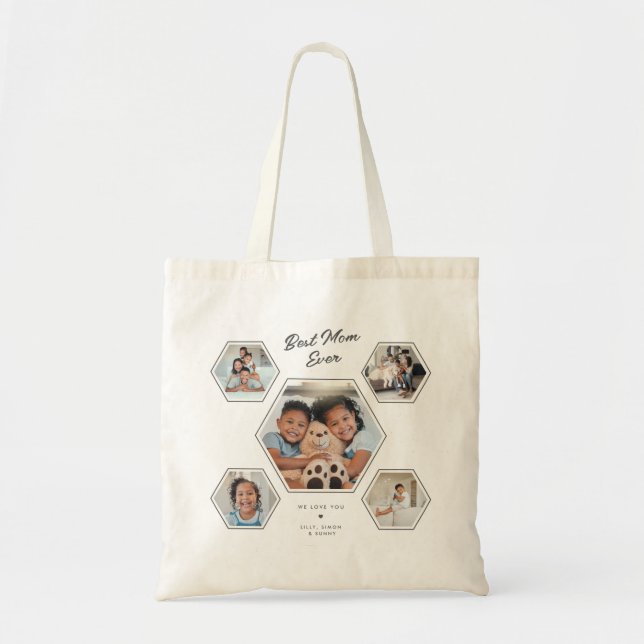 Bolsa Tote Melhor Mãe de Todos os Tempos Script de Colagem Pe (Frente)