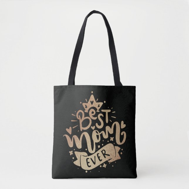 Bolsa Tote Melhor Mãe do Mundo Citação com Brilho Dourado Dia (Frente)