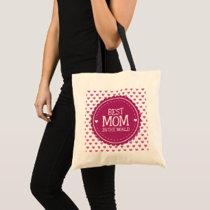 Bolsa Tote Melhor Mãe no Mundo Corações e Círculo Rosa