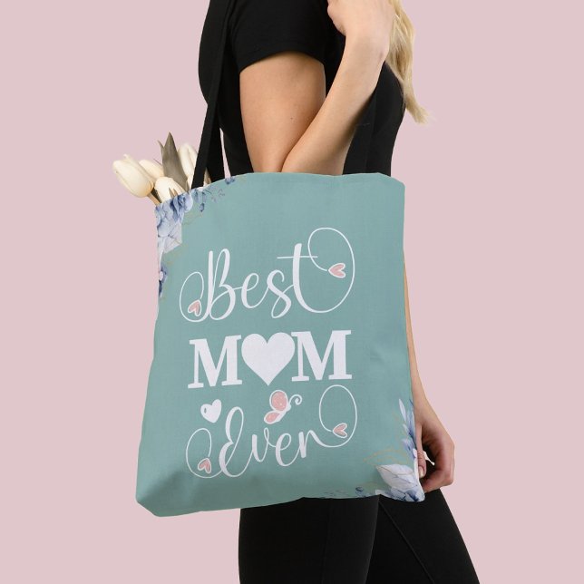 Bolsa Tote "Melhor Mãe Nunca" elegante presente floral (Criador carregado)