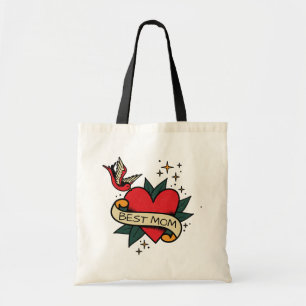 Bolsa Tote [ Melhor mãe ] Tatuagem cardíaca antiga