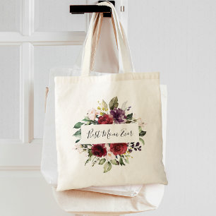 Bolsa Tote Melhor Mãe Watercolor Burgundy Greenery Frame Flor