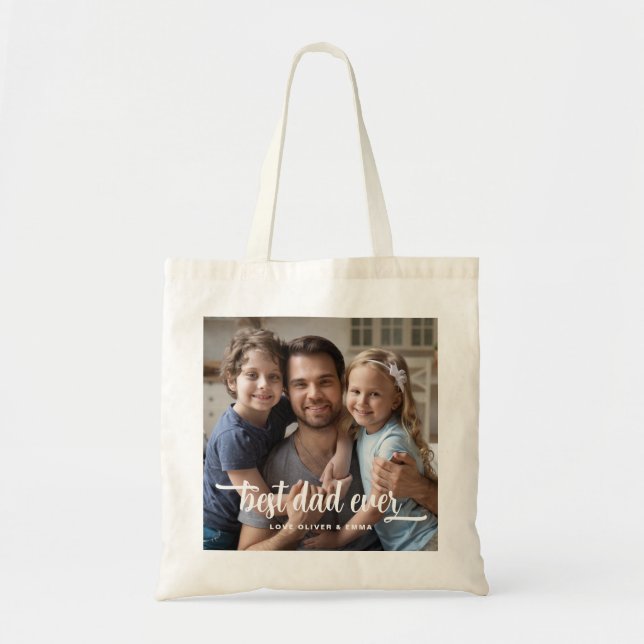 Bolsa Tote Melhor Pai de Todos Script do Dia dos Pais Foto  (Frente)
