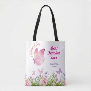 Bolsa Tote Melhor professor já personalizado borboleta rosa-r