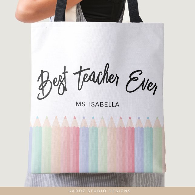 Bolsa Tote Melhor Professor Personalizado Arco-íris Professor (Personalize with your favorite teacher´s name.)