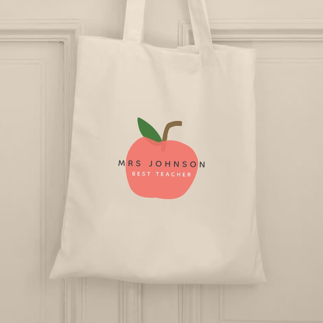 Bolsa Tote Melhor Professora | Apple Cute Fun Modern Name Sca (Criador carregado)