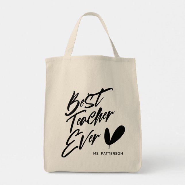 Bolsa Tote Melhor Professora do Nunca - Nome Personalizado de (Verso)