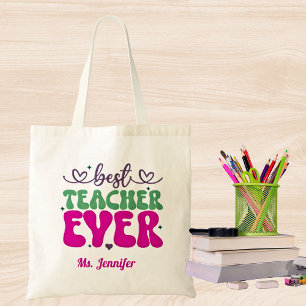 Bolsa Tote Melhor Professora Personalizada Escrito verde rosa