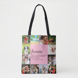 Bolsa Tote Melhor Tia Tia Definição 12 Colagem de Fotos Rosa