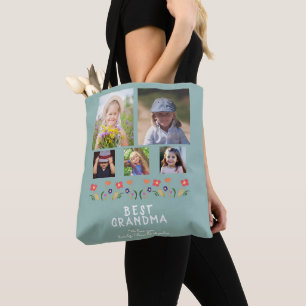 Bolsa Tote Melhor Vovó Flores 5 Fotocolagem Keepsasak
