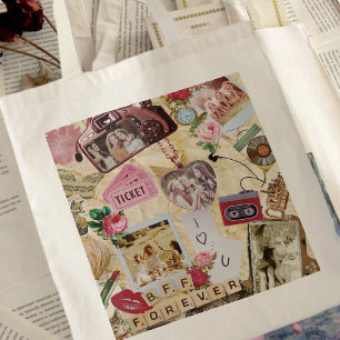 Bolsa Tote Melhores Amigas Arte de Scrapbook Fofo Colagem de
