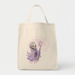 Bolsa Tote Melodias mágicas do esqueleto roxo giro.