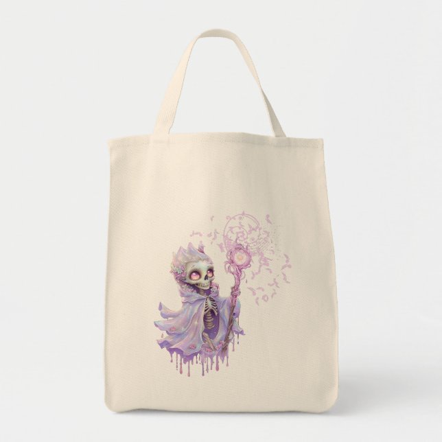 Bolsa Tote Melodias mágicas do esqueleto roxo giro. (Frente)