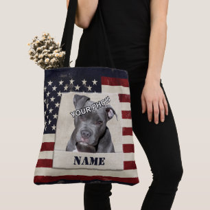 Bolsa Tote Memorial de Stars and Stripes Dog Foto Vintage Pet