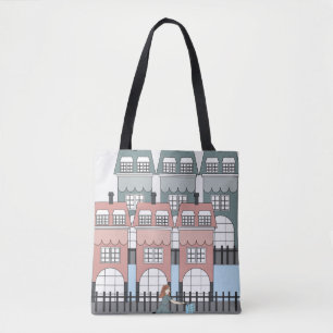 Bolsa Tote Menina andando de bicicleta passando por casas alt