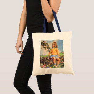 Bolsa Tote Menina Antiga Observando Pássaros em uma Árvore, P