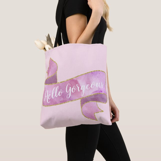 Bolsa Tote Menina Bonito Rosa Rosa Alô Belo, Belo Dourado Fit (Close Up)