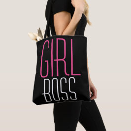 Bolsa Tote Menina Chefe Trendy Typografia Rosa Em Preto