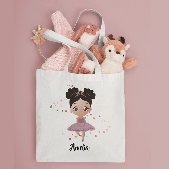 Bolsa Tote Menina com Balé de dança coroa, vestido roxo (Criador carregado)