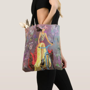 Bolsa Tote Menina com Saco de Bicicleta - Pintura de Arte
