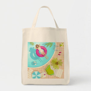 Bolsa Tote Menina da festa de natação na praia de verão de bi