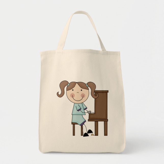 Bolsa Tote Menina da vara que joga o piano (Frente)
