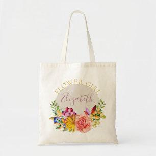 Bolsa Tote Menina das Flores com Nome Bouquet Floral