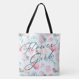 Bolsa Tote Menina das Flores de Jardim Francês Peônia Caligra