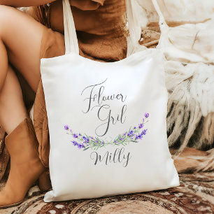 Bolsa Tote Menina das Flores de Lavanda Laurel Casamento 