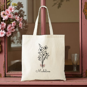 Bolsa Tote Menina de Aniversário com Laço Rosa Floral Persona