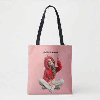 Bolsa Tote Menina de capuz de morango fofa vibrações doces