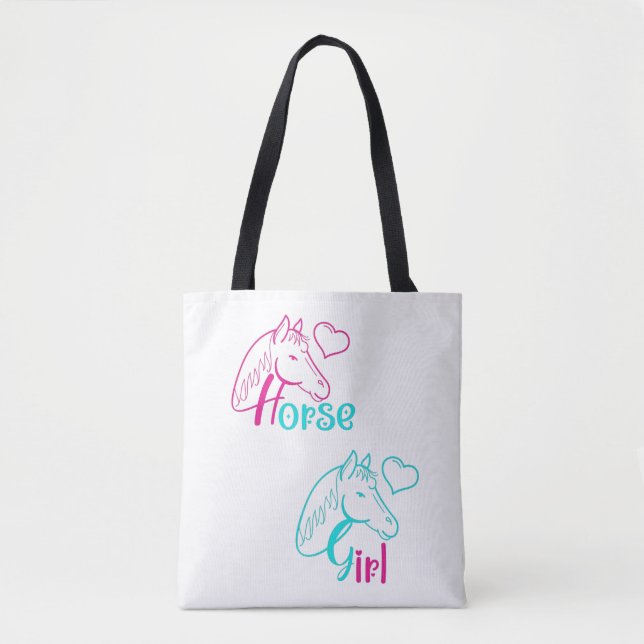 Bolsa Tote Menina de Cavalo em Rosa e Turquesa (Frente)
