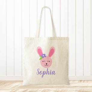 Bolsa Tote Menina de coelhinho da Páscoa cor-de-rosa bonito