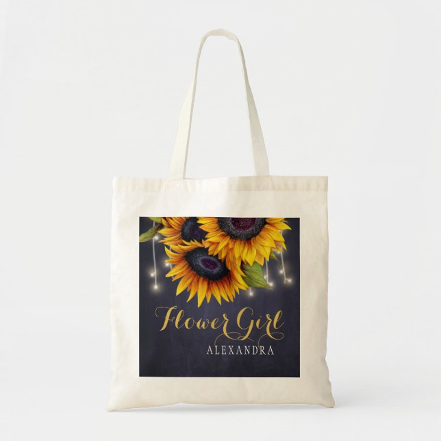 Bolsa Tote Menina de flores de sol de quadro elegante (Frente)