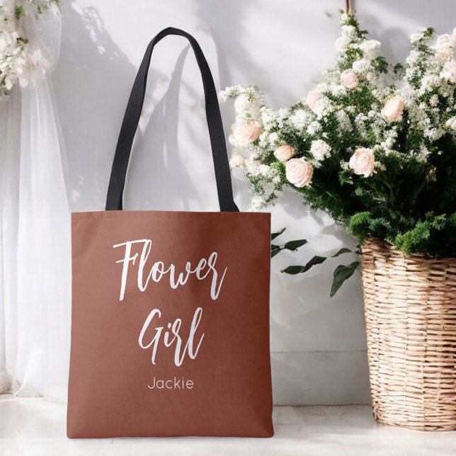 Bolsa Tote Menina de Flores Terracota Marrom Casamento (Criador carregado)