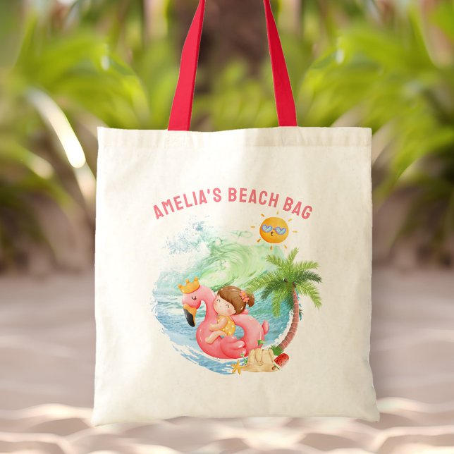 Bolsa Tote Menina de Nadação Cura (Cute Swimming Beach Name Girl Tote Bag)