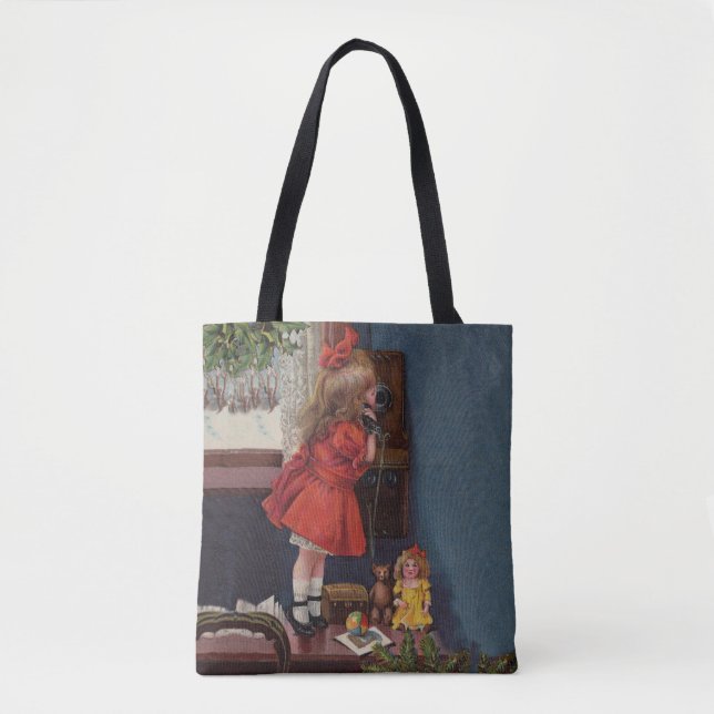Bolsa Tote Menina de Natal Telefone Antigo (Frente)