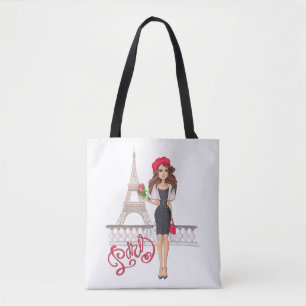 Bolsa Tote Menina de Paris da forma pintado mão