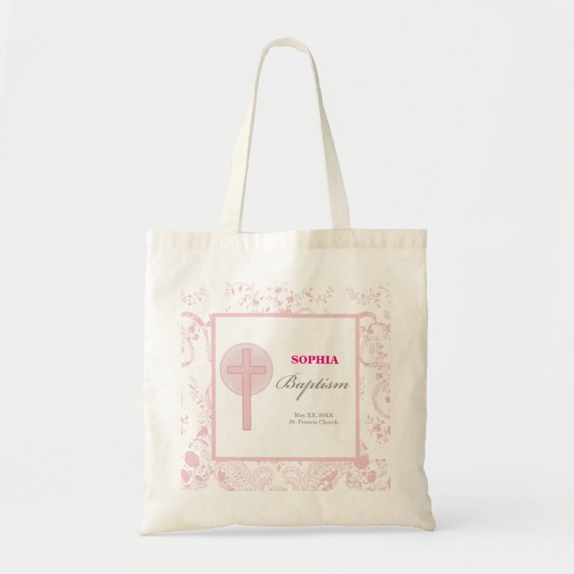 Bolsa Tote Menina de Renda Rosa Batismo (Frente)