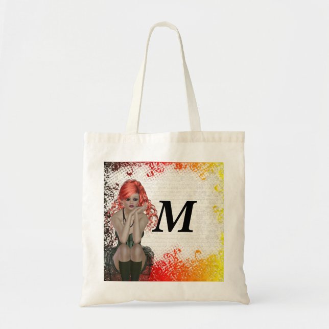 Bolsa Tote Menina dirigida vermelha do gótico (Frente)